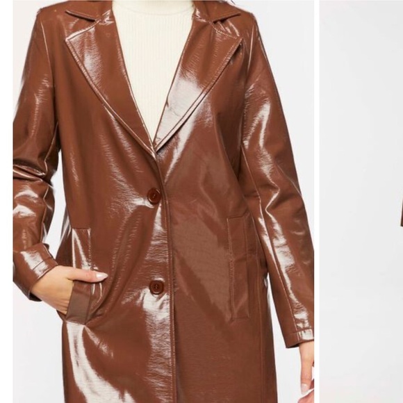 NWOT Forever 21 brown faux patent leather coat L - Picture 4 of 6